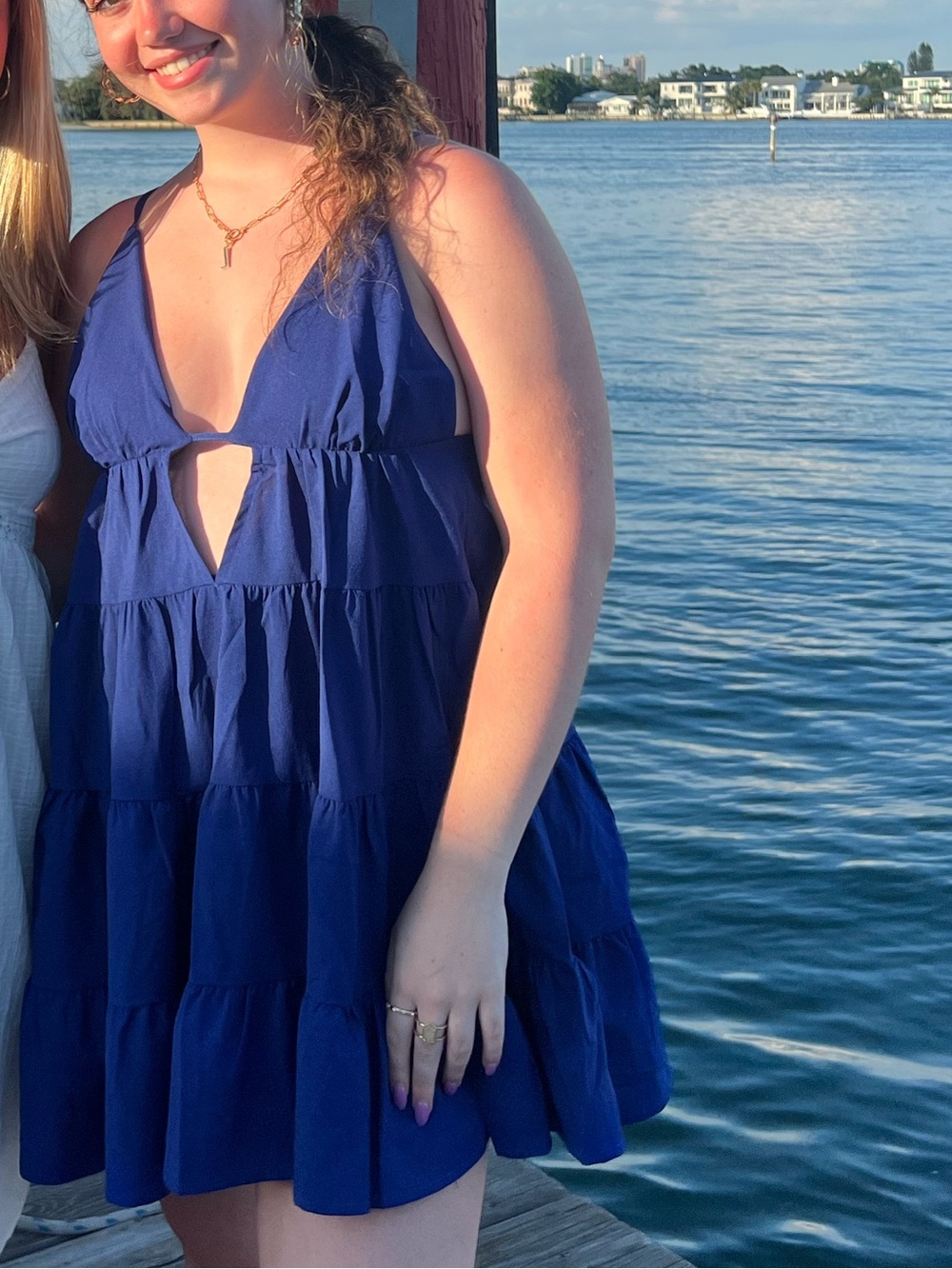 Girls' Navy Tiered Sundress with Front Cutout